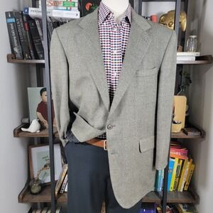 Oak Creek Mens Sport Coat Blazer Two Button Beige GRY Herringbone Lambs Wool 46R
